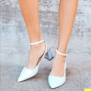 Lulu’s Annais Silver Ankle Strap Pointy Toe Heel